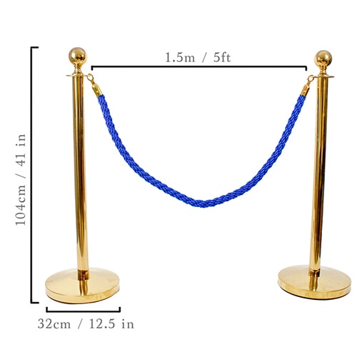 6 Prestige Brass Poles With 4 Blue Braided Ropes Product Gallery Image